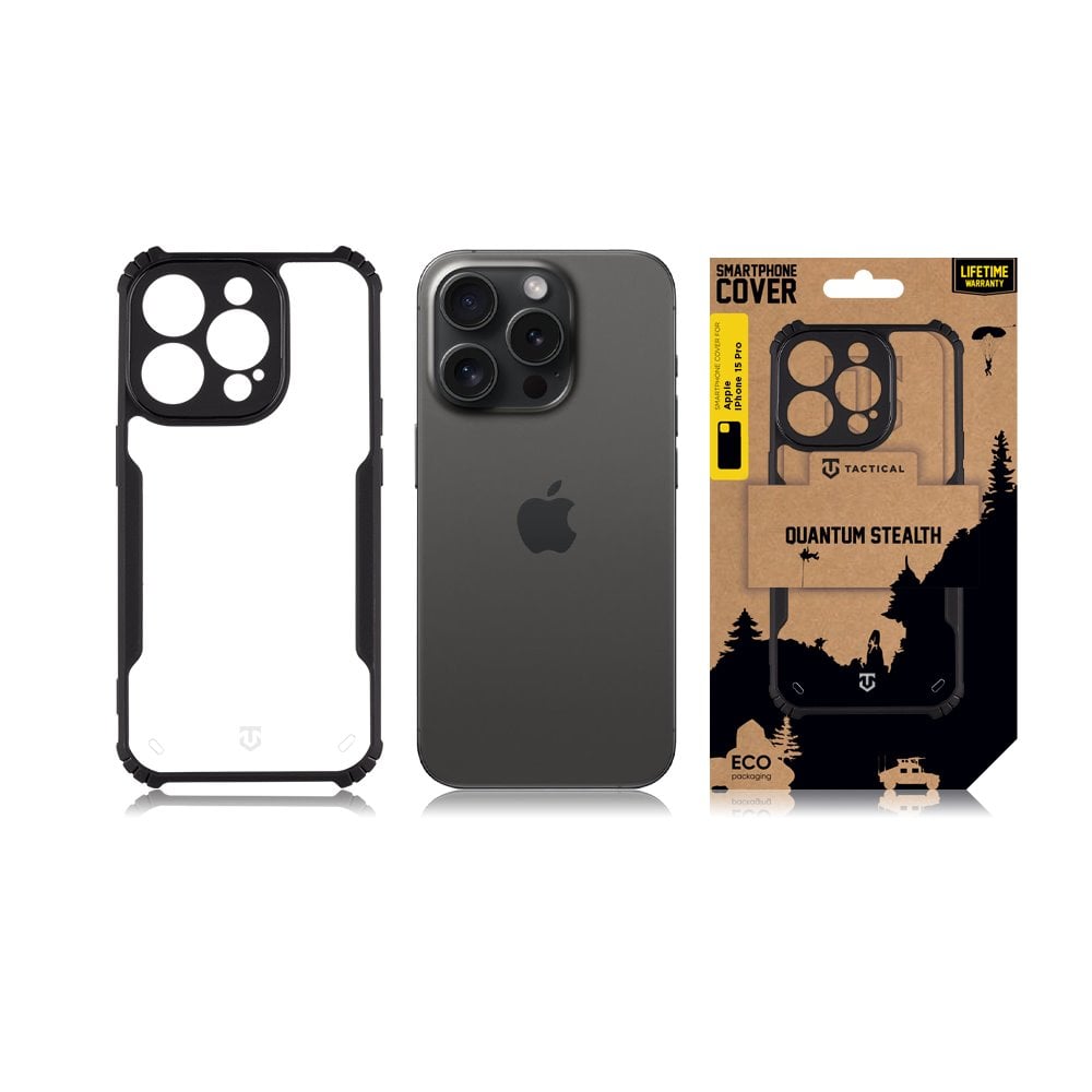 Tactical Quantum Stealth Kryt pro Apple iPhone 15 Pro Clear/Black