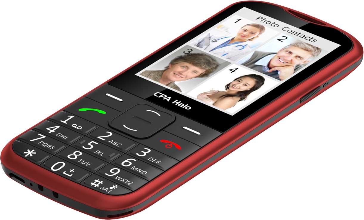 Telefon CPA Halo 28 Senior červený s nabíjecím stojánkem