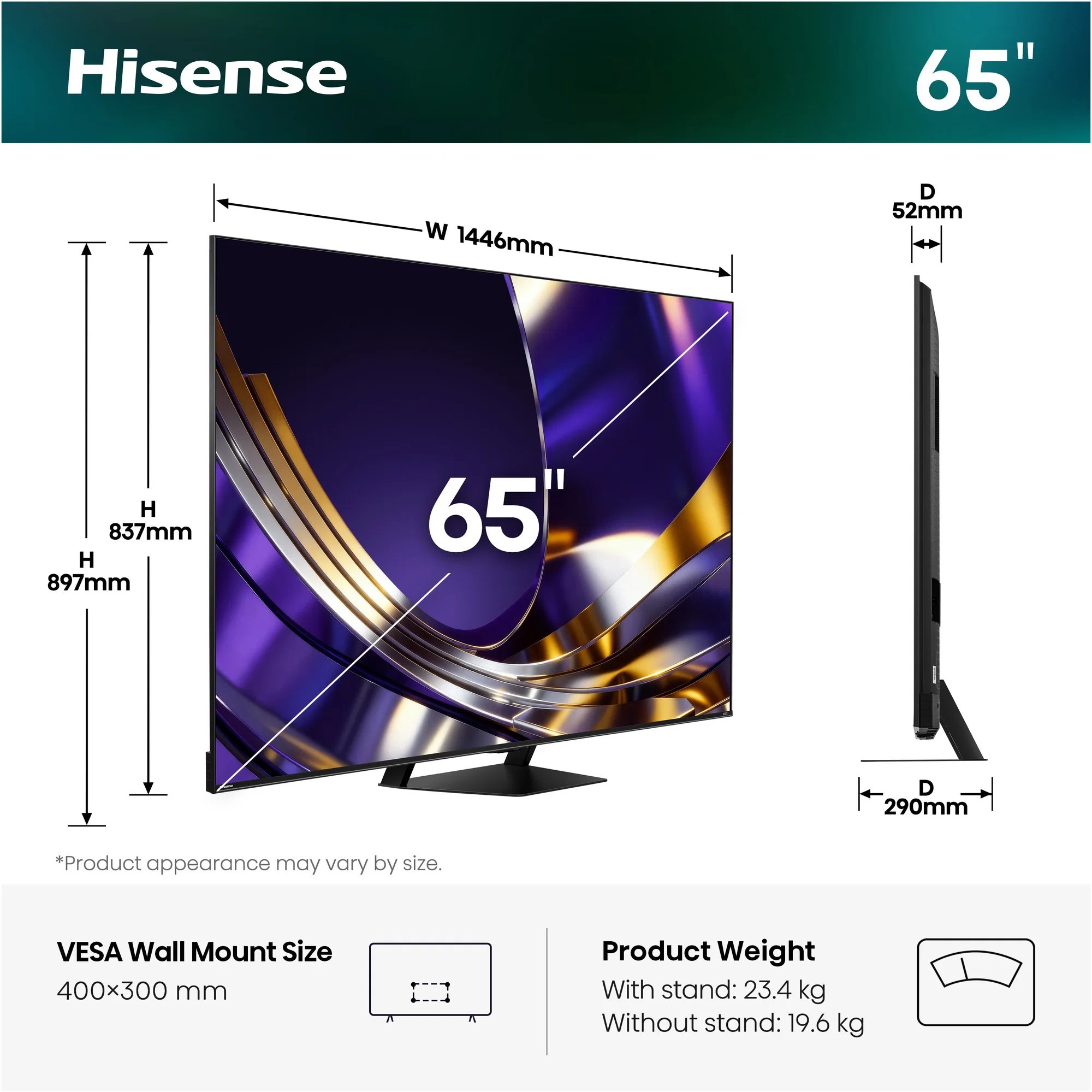 Televízor HISENSE 65U7S PRO Mini LED, 65"/165 cm, 4K Ultra HD, 120 Hz (165 Hz), HDR10+, lokálne stmievanie, DVB-T2/S2/C