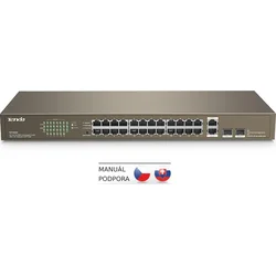 Tenda TEF1026F - 24x RJ45 + 2x Uplink Gigabit Combo SFP/RJ45, Fanless-bez ventilátorů,Rackmount,VLAN