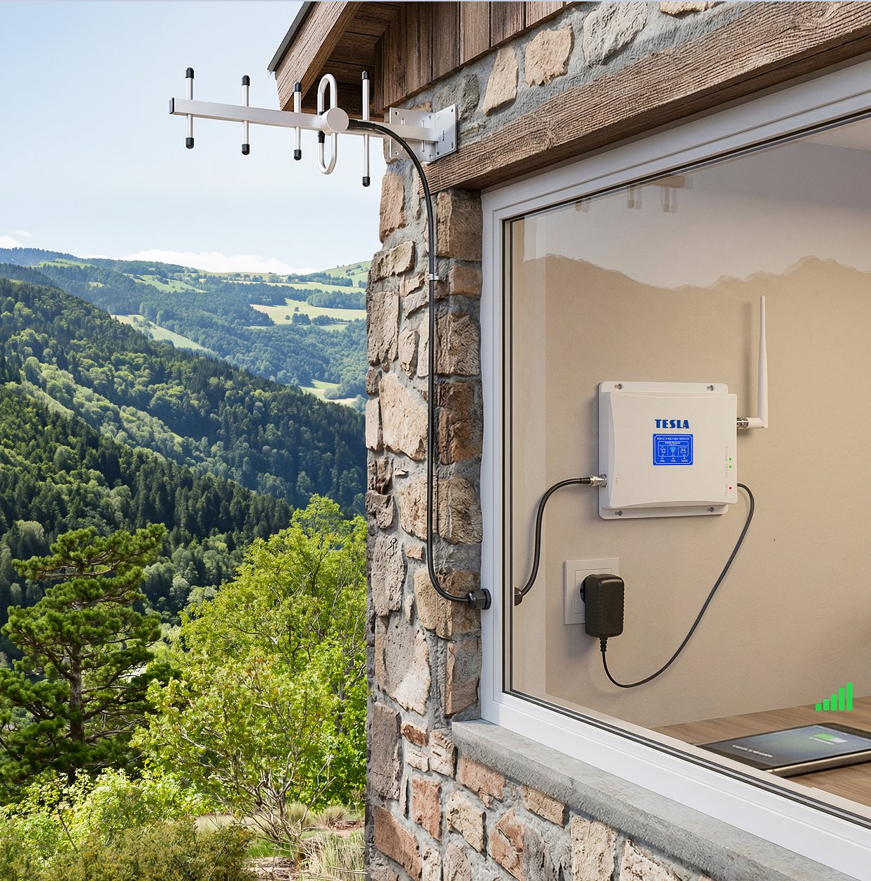 TESLA GSM-01, zesilovač/opakovač GSM signálu (900 Mhz) - sada