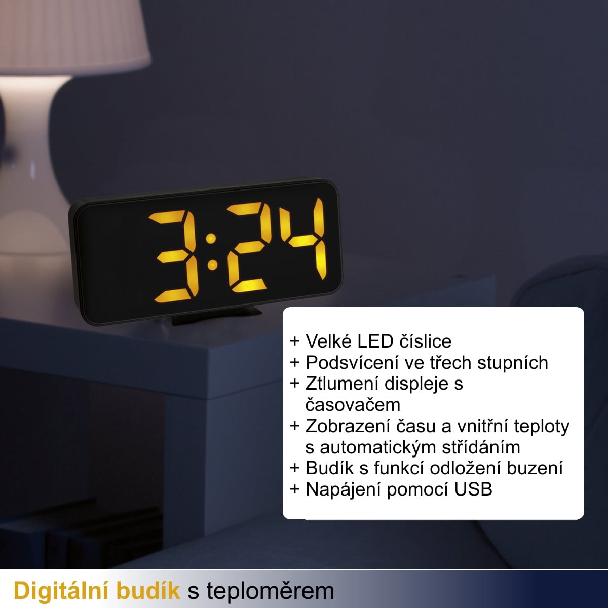 TFA Digitálny budík s teplomerom a veľkými LED číslicami TFA60.2027.01