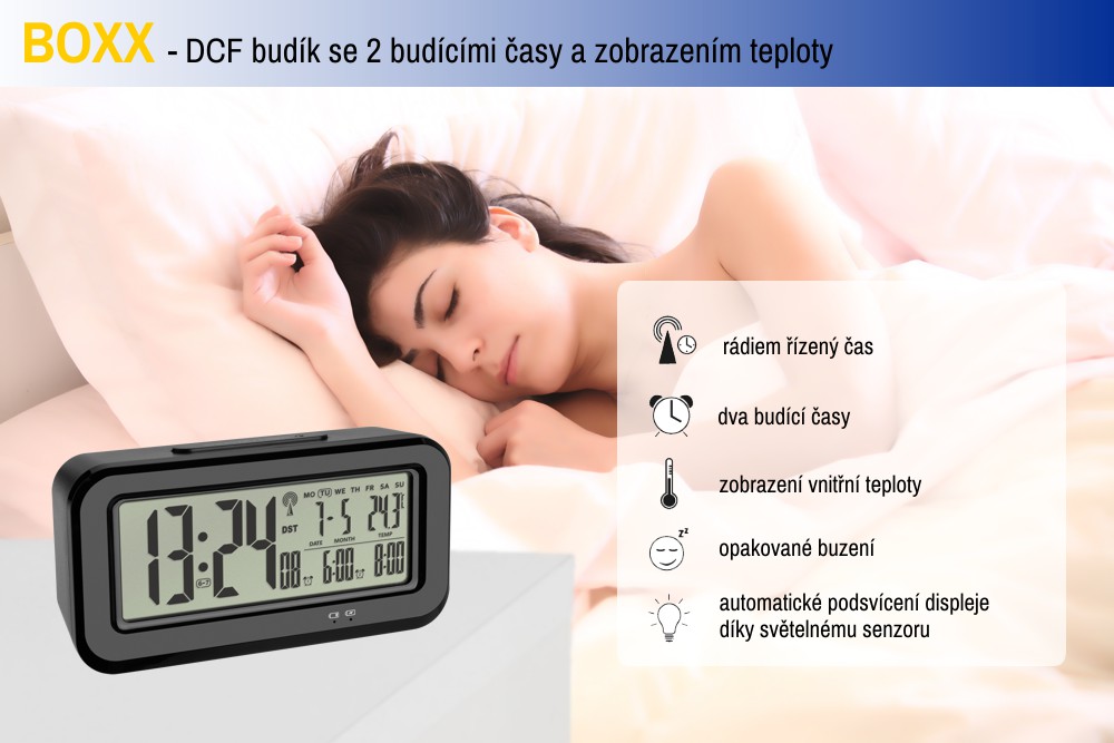 TFA rádiom riadený digitálny budík s automatickým podsvietením 60.2554.01 BOXX TFA60.2554.01