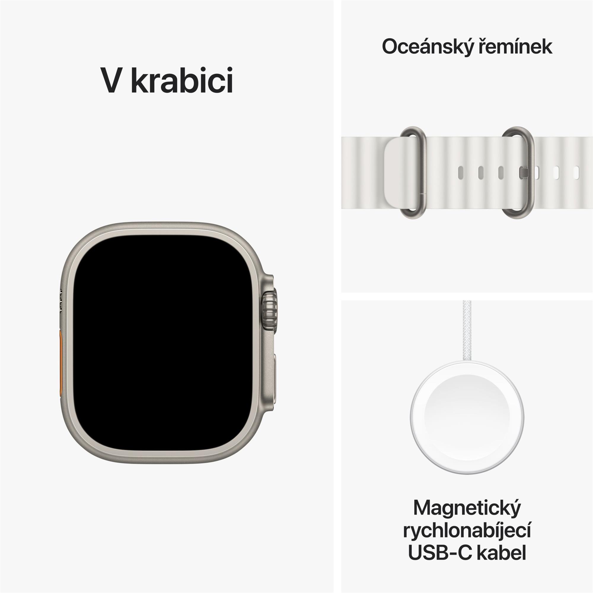 Titánové puzdro Apple Watch Ultra 2 49 mm s bielym oceánskym remienkom