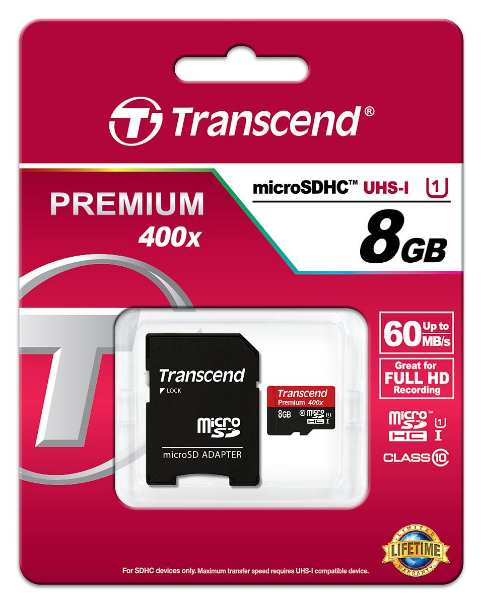 Transcend microSDHC 8GB Class10 UHS-I Premium + adaptér