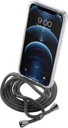 Transparentný zadný kryt Cellularline Neck-Case s čiernou šnúrkou na krk pre Apple iPhone 12 PRO NECKCASEIPH12MAXK