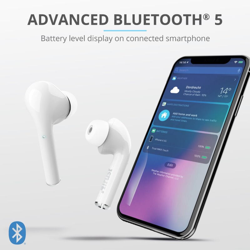 Trust Nika Touch Bluetooth Wireless Earphones, bílá