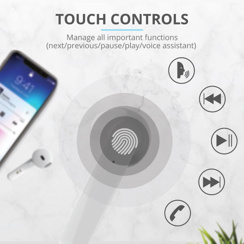 Trust Primo Touch Bluetooth Wireless Earphones, bílá