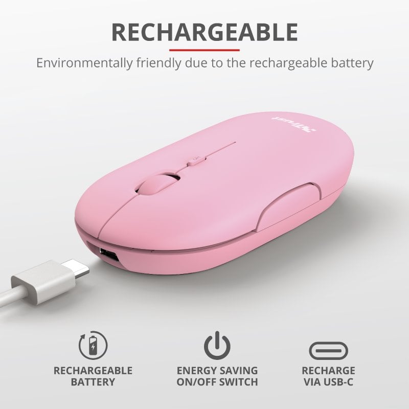 Trust Puck Rechargeable Bluetooth Wireless Mouse, ružová 24125