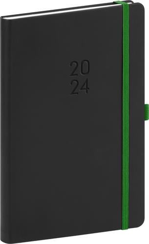 Týždenný diár Nox 2024, čierny / zelený, 15 × 21 cm