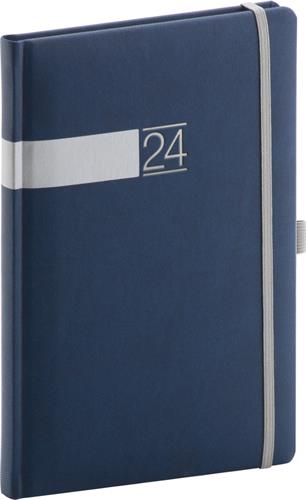 Týždenný diár Twill 2024, modro-strieborný, 15 × 21 cm