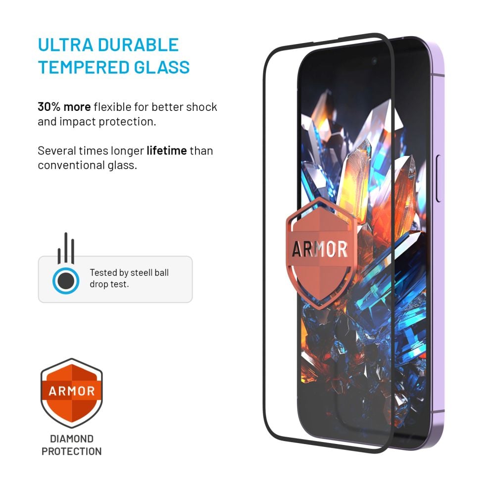 Ultra odolné tvrzené sklo FIXED Armor s Anti-dust aplikátorem a AR vrstvou pro Apple iPhone 13/13Pro/14/16e, černé