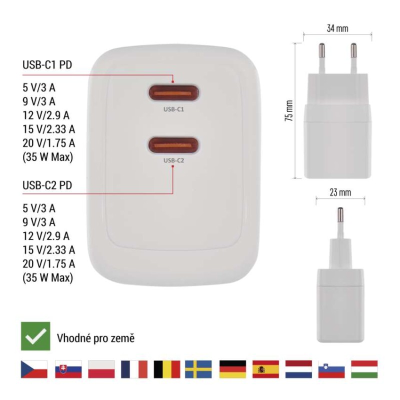 Univerzálny USB adaptér GaN na PD 35 W max.