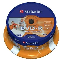 Verbatim DVD-R Printable 16x, 4,7GB, 25 ks (Spindl)