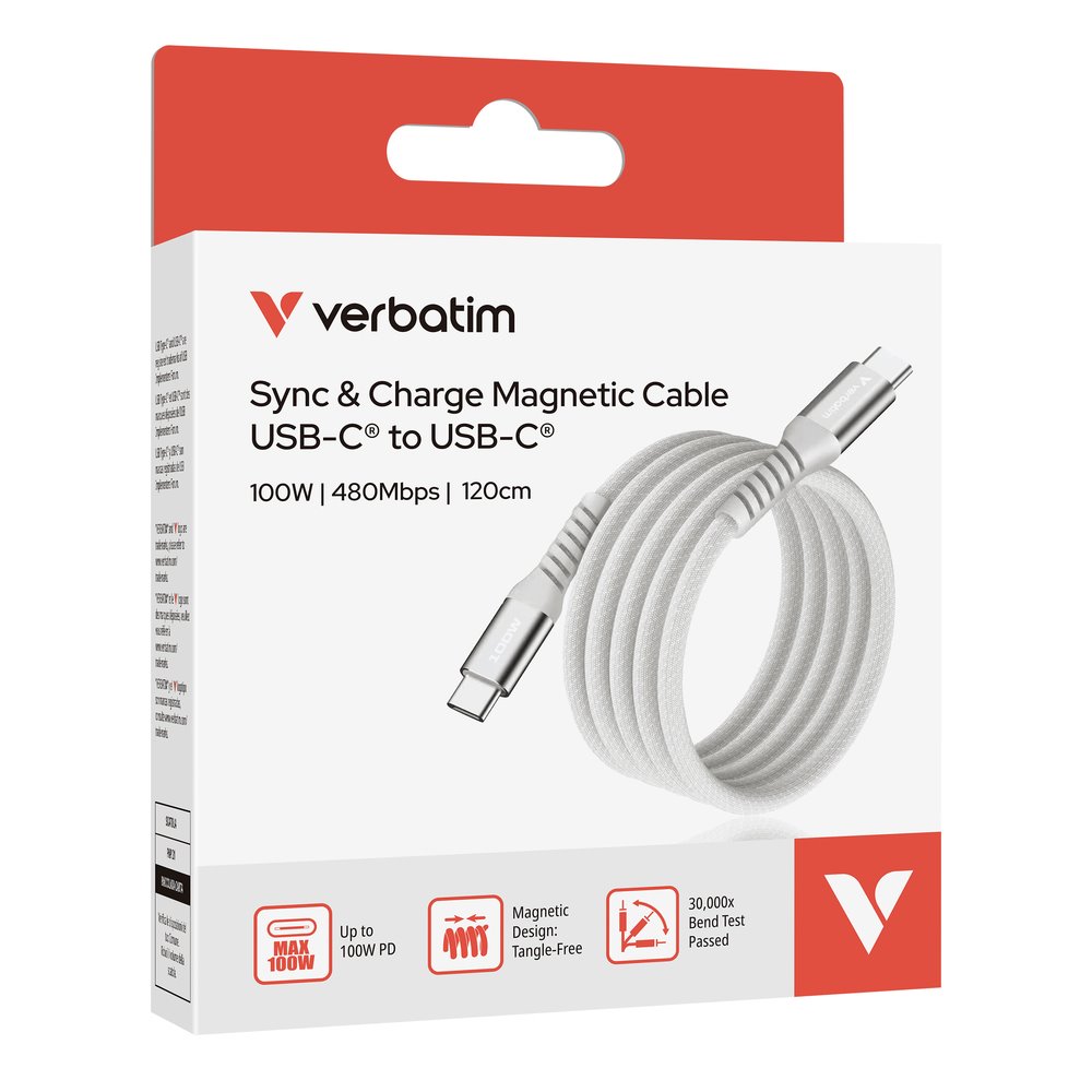 Verbatim USB-C->C magnetický kabel Sync & Charge 100W šedý
