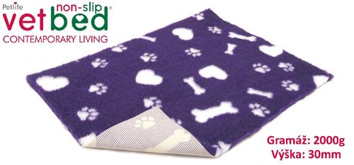 Vetbed anti-slip/Drybed fialové motívy 75 x 50 cm, vlas 30 mm