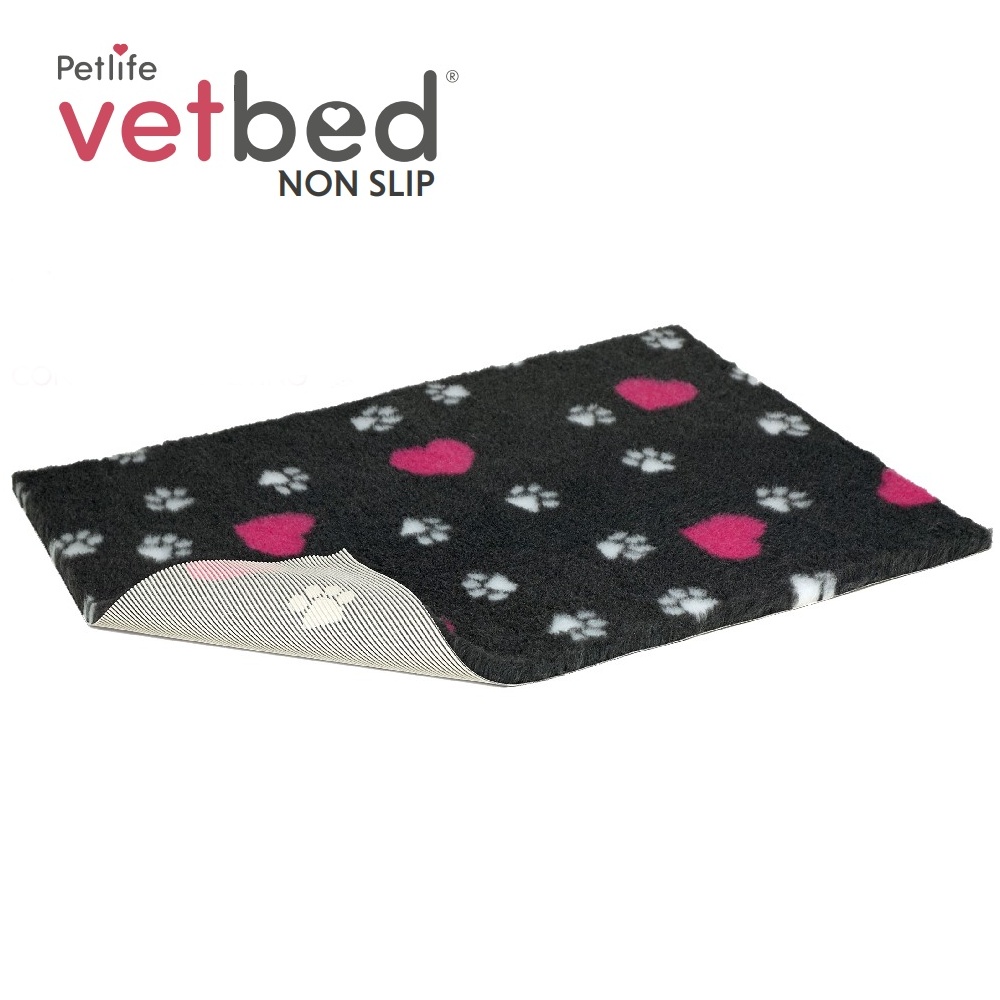Vetbed anti-slip / Drybed graphite Pink heart DELUXE 150 x 100 cm, vlas 30 mm