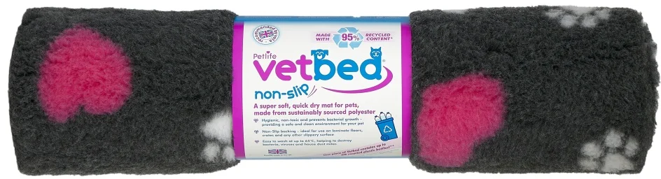 Vetbed anti-slip / Drybed graphite Pink heart DELUXE 75 x 50 cm, vlas 30 mm