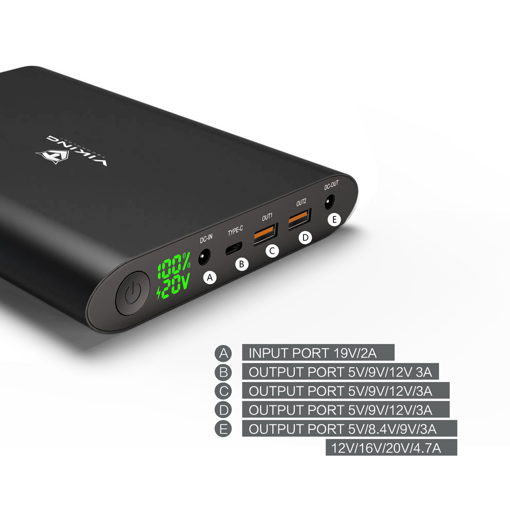Viking notebooková power banka Smartech II Quick Charge 3.0 40000mAh, šedá
