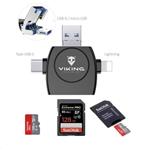 Viking OTG čtečka paměťových karet SD a Micro SD 4v1 s koncovkou APPLE Lightning / Micro USB / USB 3.0 / USB-C, černá
