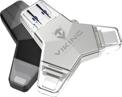 Viking USB Flash disk 3.0 4 v 1 s konektorom Lightning/Micro USB/USB/USB-C, 64 GB, čierny