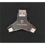 Viking USB Flash disk 3.0 4v1 s koncovkou Lightning/Micro USB/USB/USB-C, 64 GB, černá