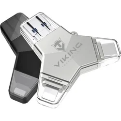 Viking USB Flash disk 3.0 4v1 s koncovkou Lightning/Micro USB/USB/USB-C, 64 GB, stříbrná