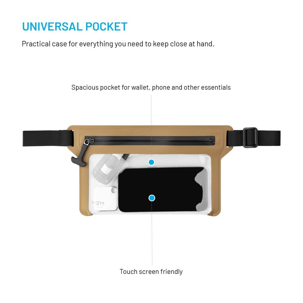 Voděodolné pouzdro FIXED Dry Belt okolo pasu z hypalonu s certifikací IPX8, khaki