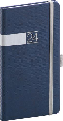 Vreckový denník Twill 2024, modro-strieborný, 9 × 15,5 cm