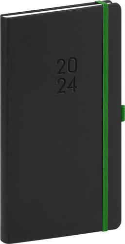 Vreckový diár Nox 2024, čierny / zelený, 9 × 15,5 cm