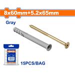 Wadfow Rámová hmoždinka 8x60mm+skrutka 5,2x65mm, sada 15 ks