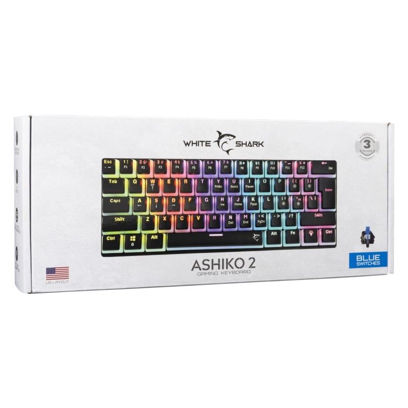 White Shark ASHIKO 2, černá (US + modré switche)