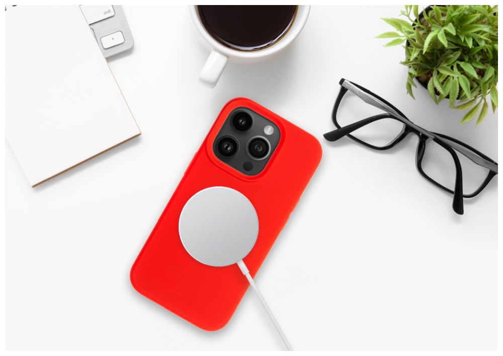 Zadní kryt FIXED MagFlow s podporou MagSafe pro Apple iPhone 16e, červený