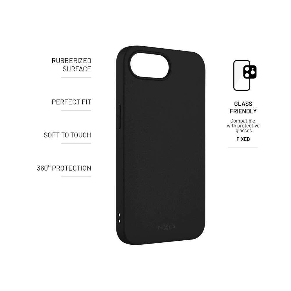 Zadní pogumovaný kryt FIXED Story pro Apple iPhone 16e, černý