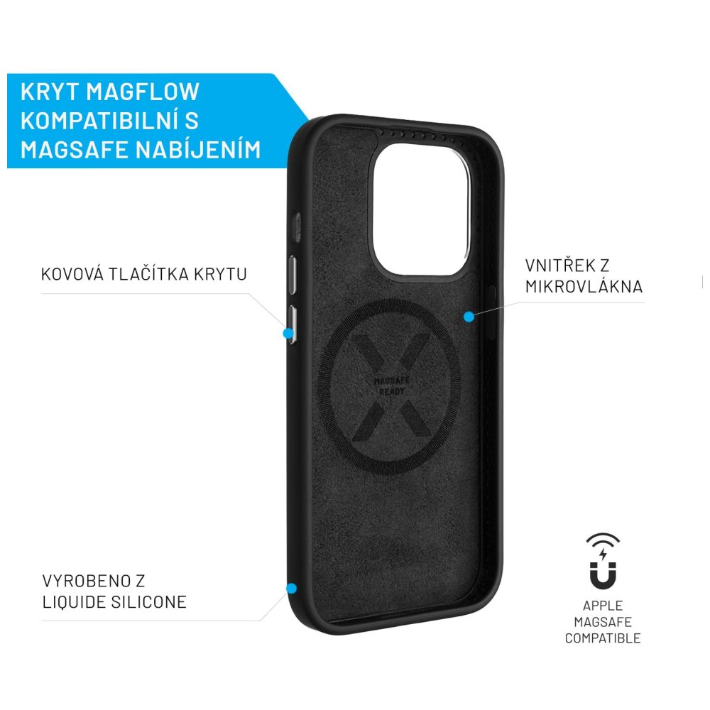 Zadný kryt FIXED MagFlow s podporou MagSafe pre Apple iPhone 15, čierny
