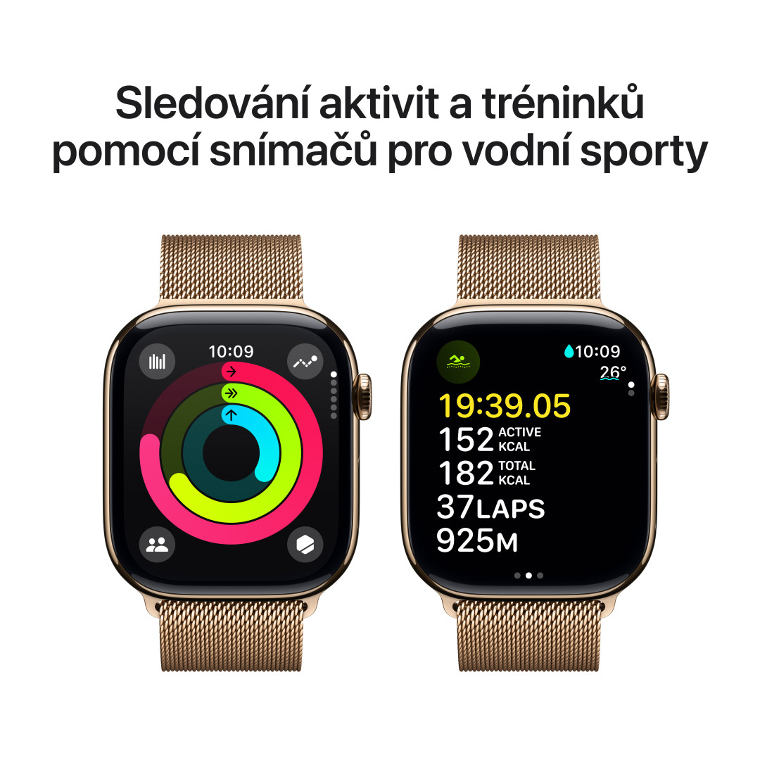 Zlaté titánové puzdro Apple Watch Series 10 GPS + Cellular 42 mm so zlatou milánskou slučkou (MX083QC/A)