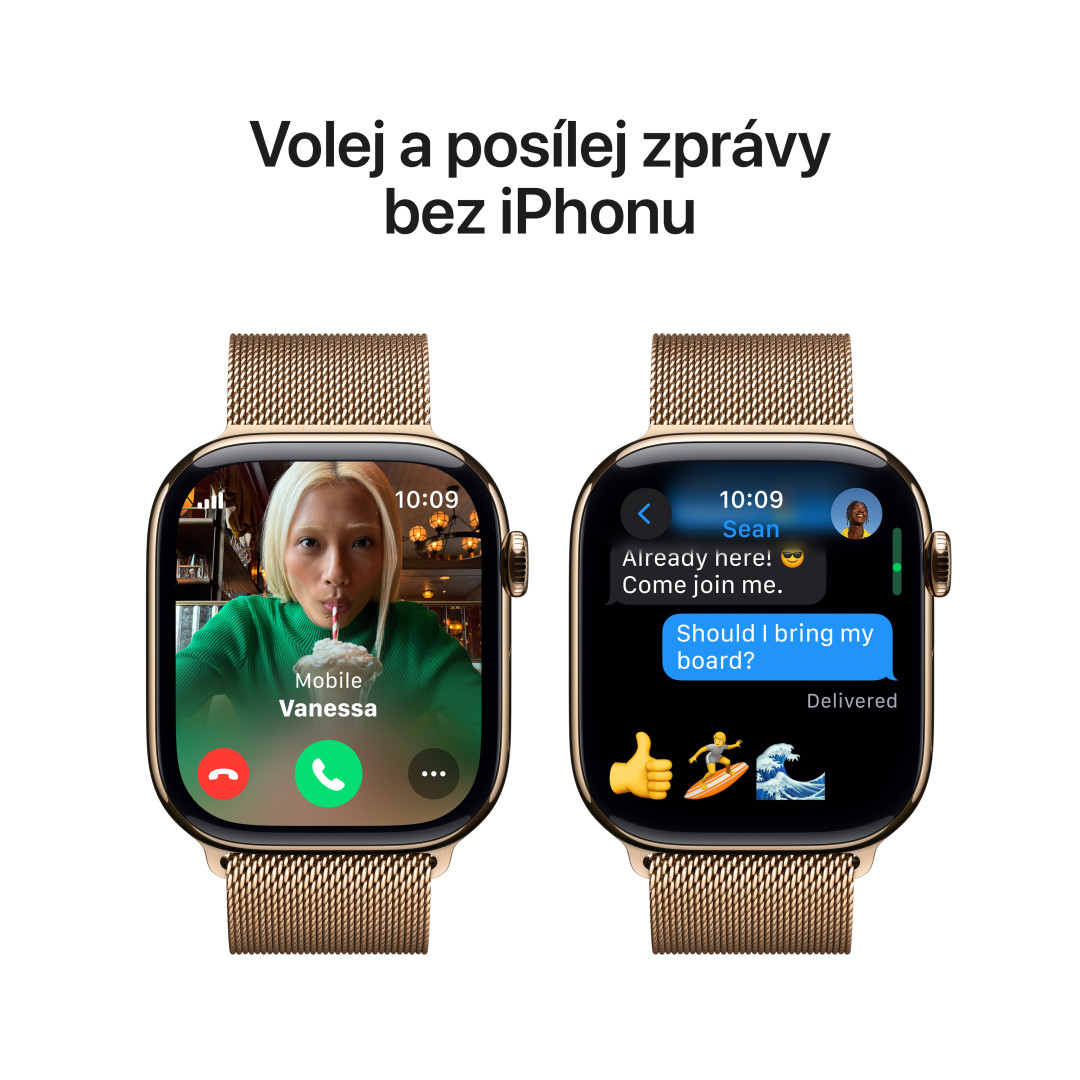 Zlaté titánové puzdro Apple Watch Series 10 GPS + Cellular 46 mm so zlatou milánskou slučkou - M/L (MX003QC/A)