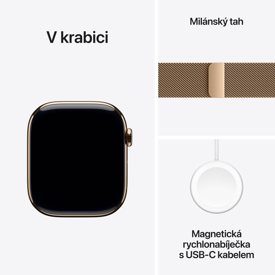 Zlaté titánové puzdro Apple Watch Series 10 GPS + Cellular 46 mm so zlatou milánskou slučkou - M/L (MX003QC/A)
