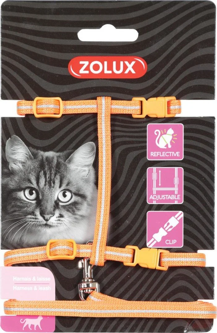 Zolux Postroj pro kočky s vodítkem 1,2m oranžový