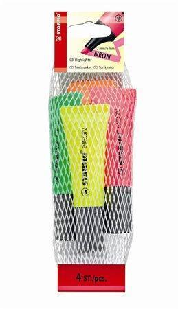 Zvýrazňovač STABILO "Neon", 4 farby, 2-5 mm