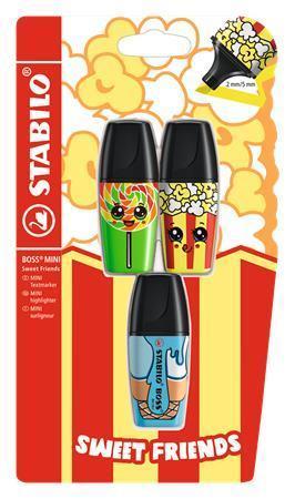 Zvýrazňovače STABILO "Boss Mini Sweet Friends", sada 3 farieb